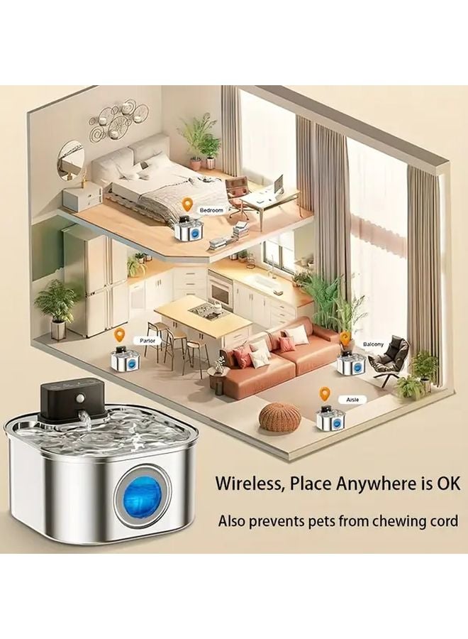 Stainless Steel Automatic Cat Water Fountain With Battery Motion Sensor 3 2L Large Capacity - Image 3